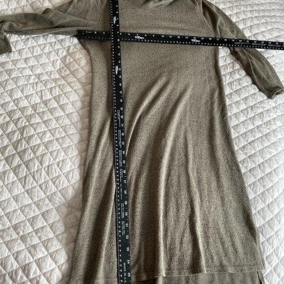 Cupio Sweater Dress Women Sz M Green Mock Neck Stretch Comfort Minimal Midi Slit - Picture 7 of 10